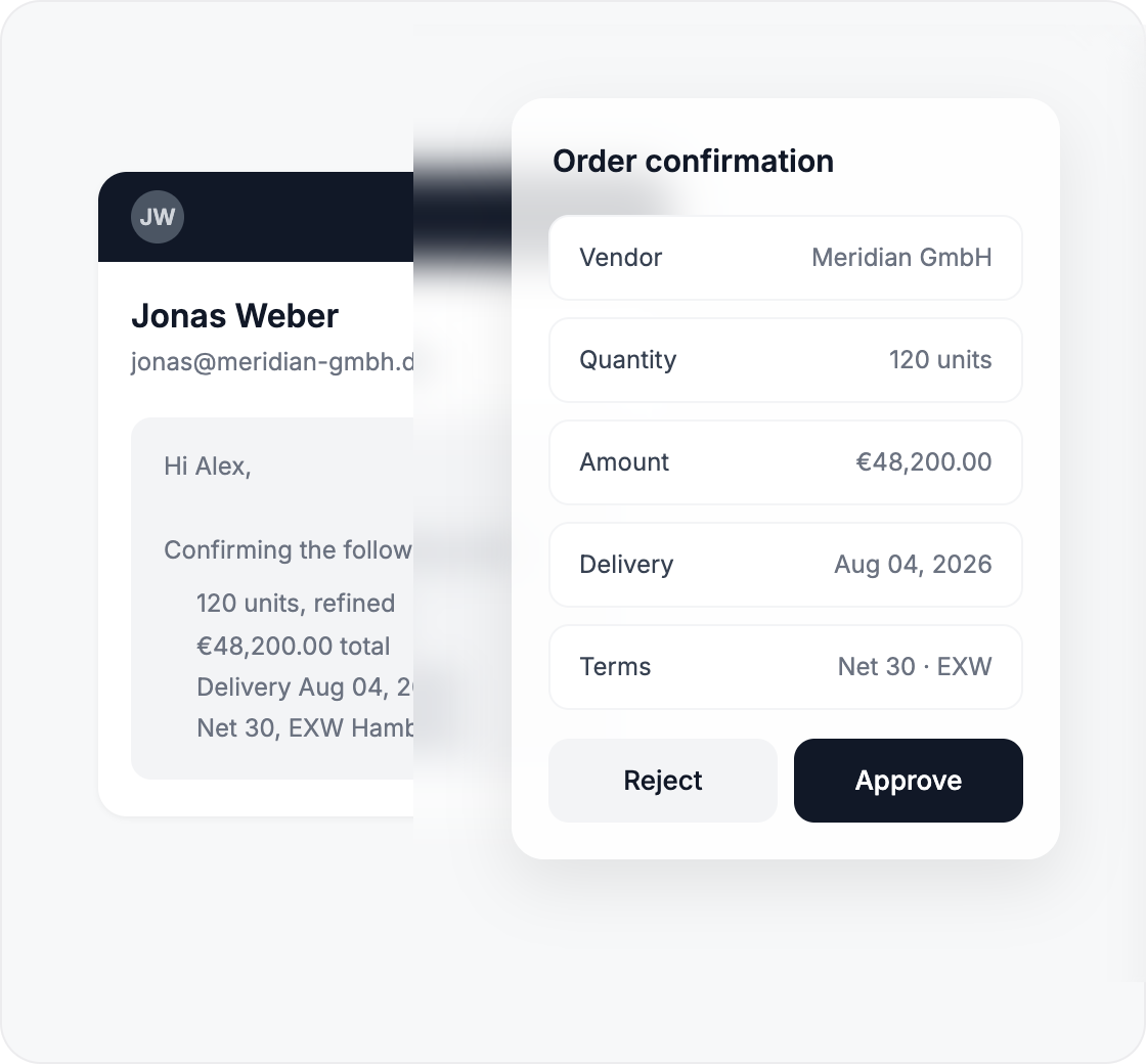 An incoming invoice converted into a structured finance work item